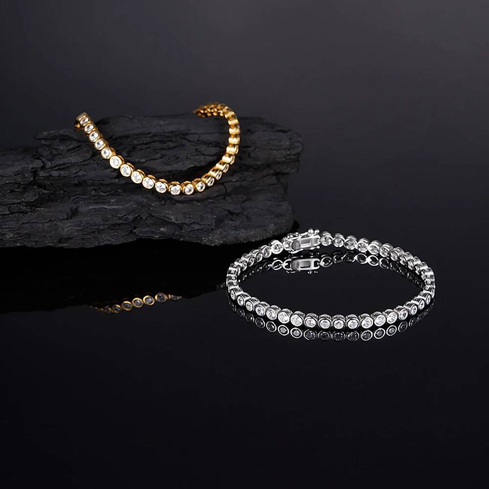 2/3/4/5mm Bezel Set Round Bubble Full Moissanite Diamond Tennis Bracelet for Women Men 925 Sterling Silver Couple Bracelet Gift