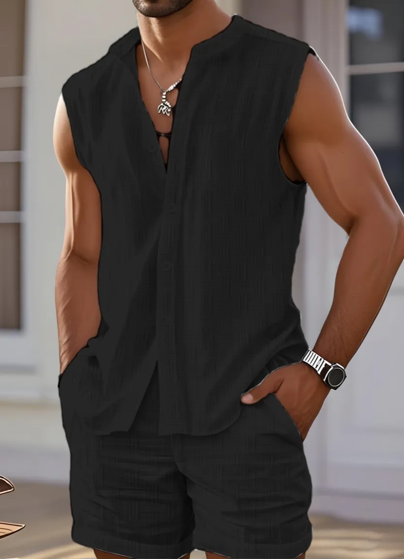 Men's Sets New Casual Comfortable Button Short Sleeve Polo Shirt and Shorts Two Piece Set for Men Fashoin Sweatpants Suit