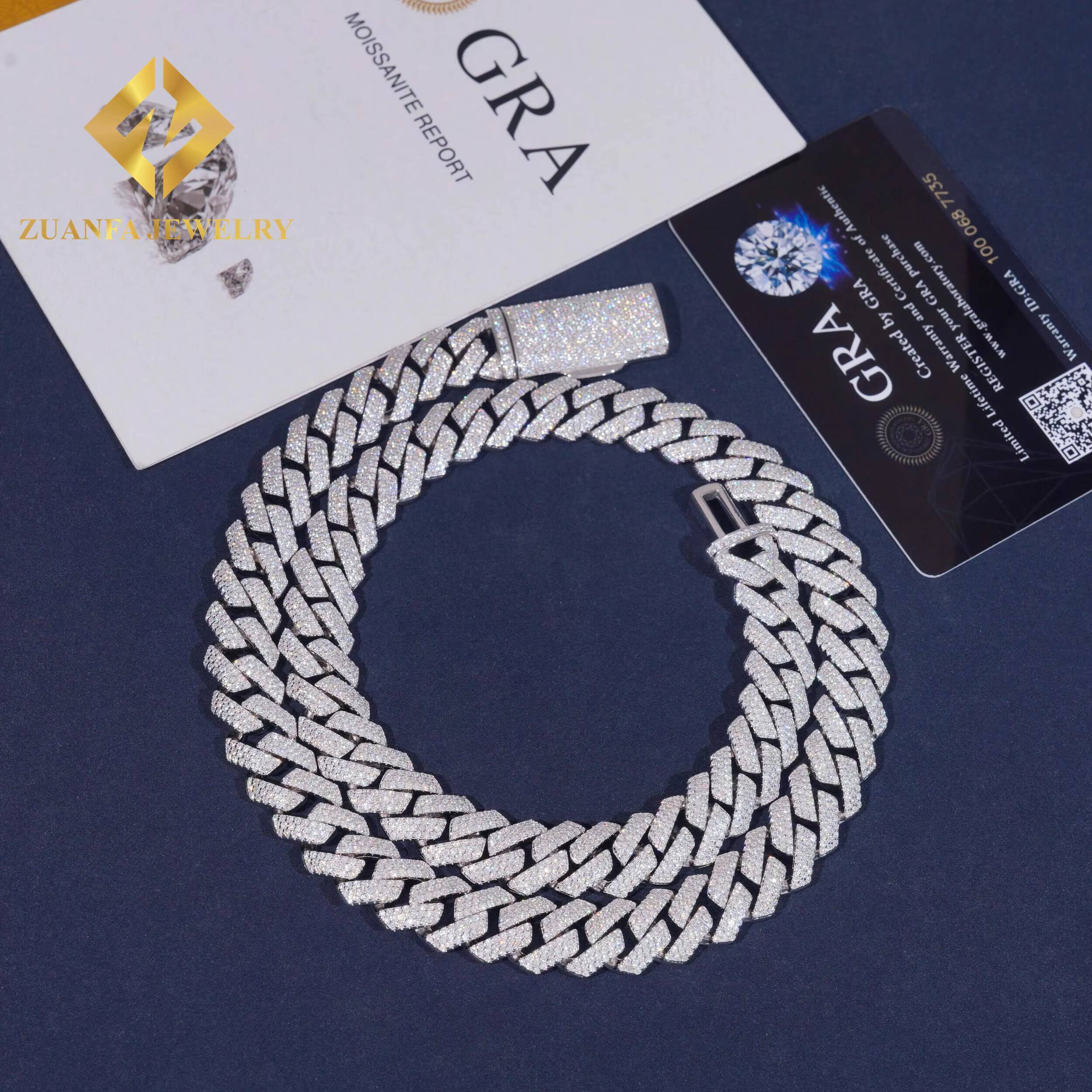 Ready to Ship 13mm 2 Rows Moissanite Pass Dia Tester Sier Gold Plated Cuban Link Chain Fine Jewelry