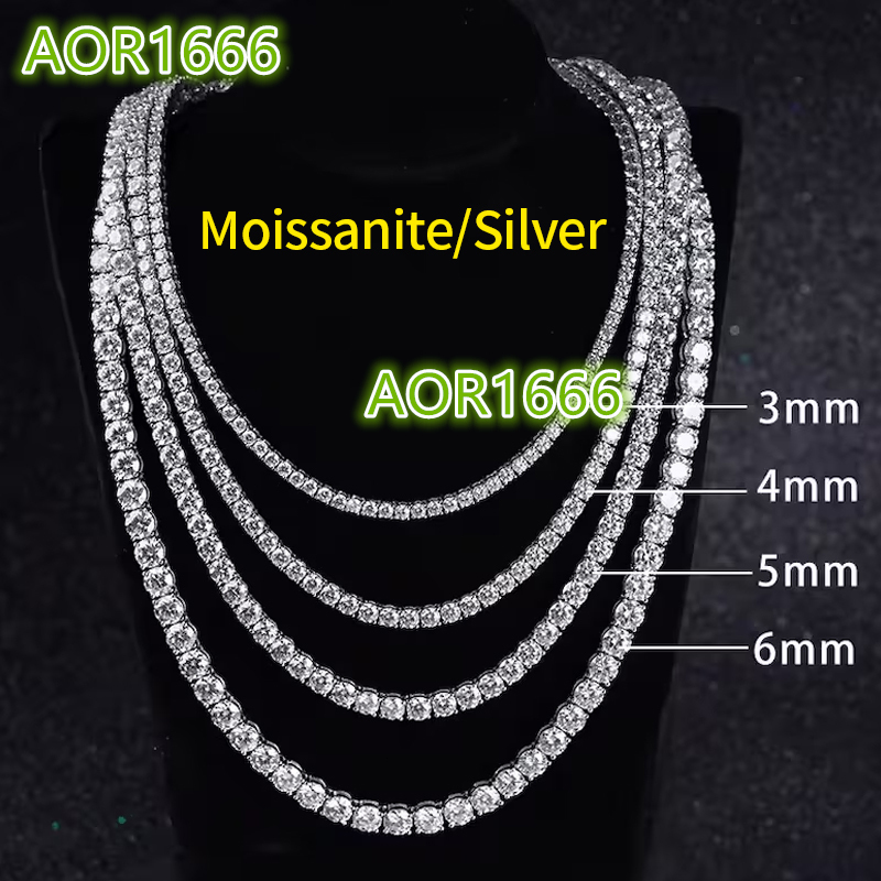 RINNTIN MON Pass Diamond Tester Hip Hop Jewelry 2.0mm 3mm 4mm VVS Moissanite Diamond 925 Silver Iced Out Tennis Chain Necklaces
