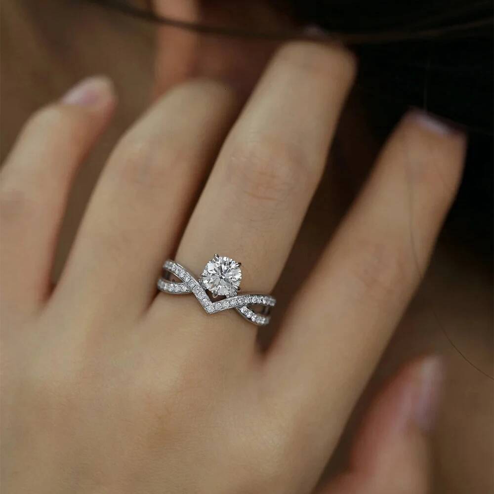 BXINY GRA Certified 1CT Moissanite Rings 100% S925 Silver for Women D Color Round Cut Lab Diamond Wedding Band Gift Fine Jewelry