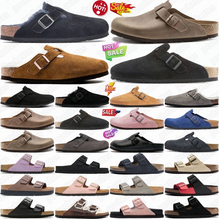 Boston Soft Footbed clogs Arizona Women slides designer slippers Mocha Suede Taupe Black Oiled Leather Tobacco Brown Faded Khaki Mink Ha L5wz#