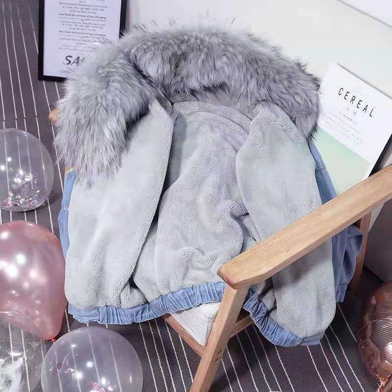 Faux Fur Collar Denim Jacket Women Winter Hooded Warm Jean Coat Student Basic Parkas Female Bomber Jacket