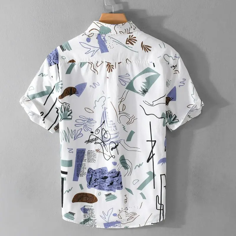 Summer Casual Beach Style Printed Shortsleeved Men Shirt Comfortable Loose Versatile Cardigan 250808