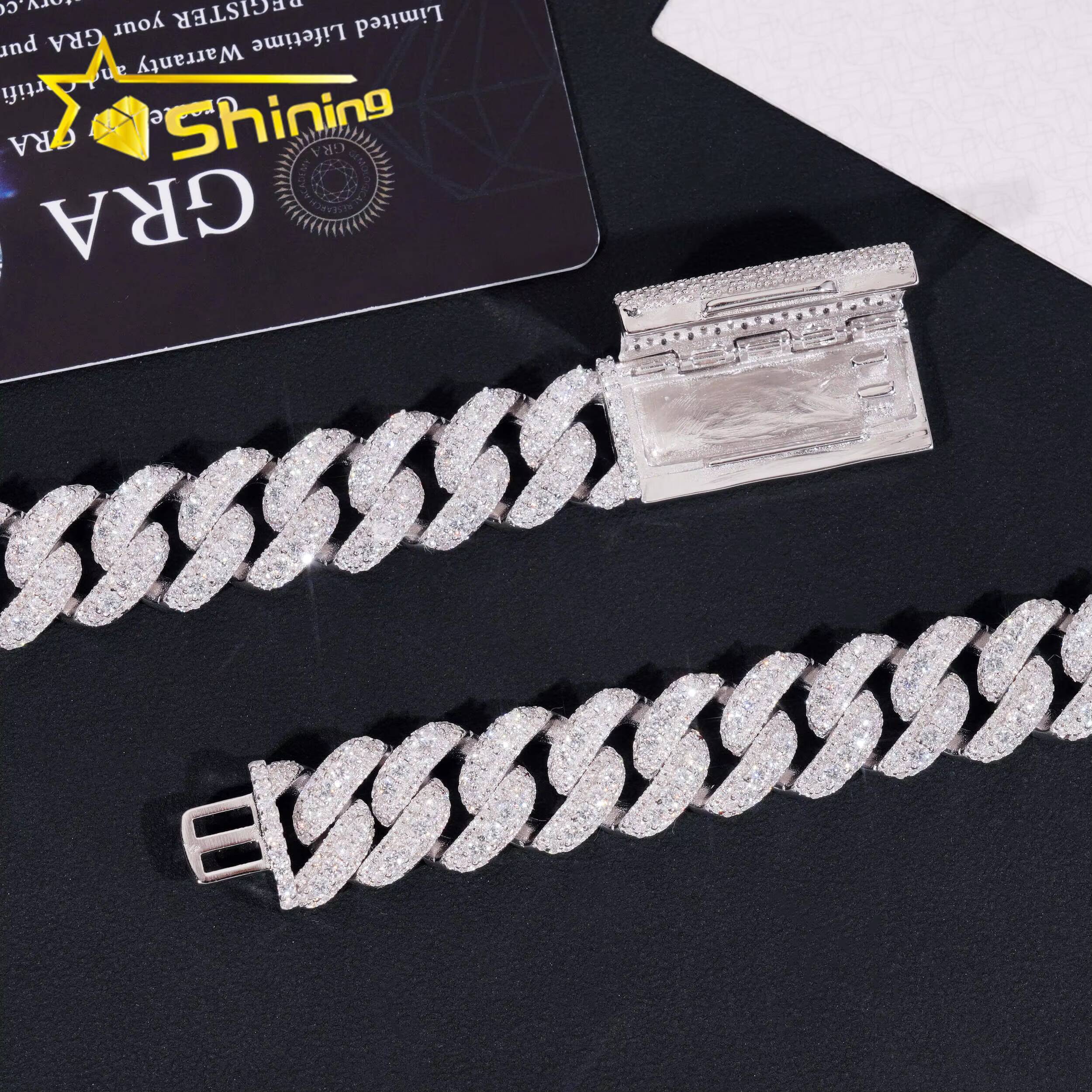 Promotion Factory Price 15mm Solid 925 Sterling Silver Gold Plated GRA Certified VVS Iced Out Moissanite Cuban Link Chain