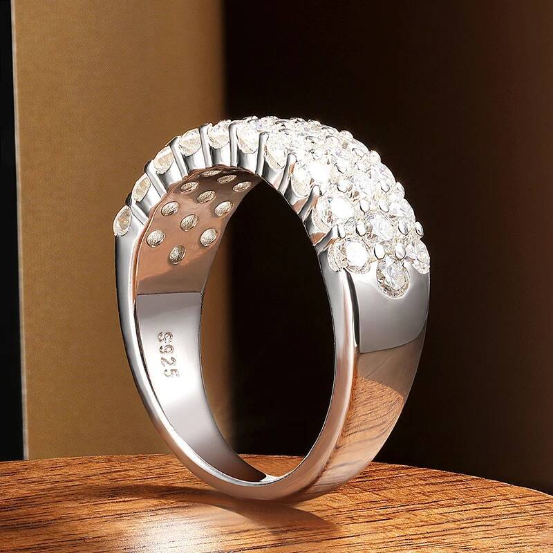 KNOBSPIN D VVS1 Moissanite Rings for Women Solid 925 Sterling Silver Plated 18k White Gold 3-Row Half Eternity Anniversary Band