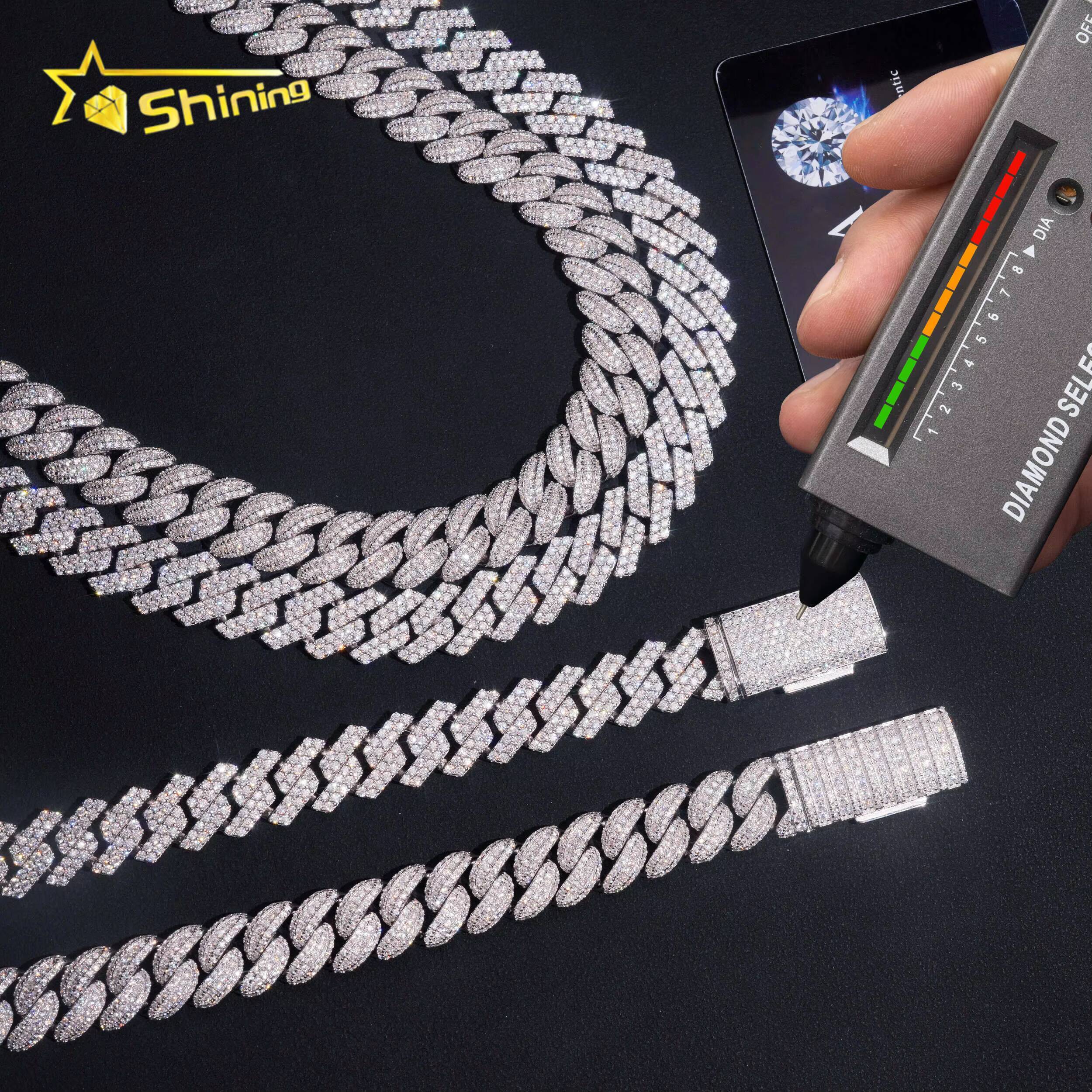 Promotion Sales RTS Hip Hop Jewelry 13mm Solid 925 Sterling Silver Men Necklace Iced Out VVS Moissanite Cuban Link Chain