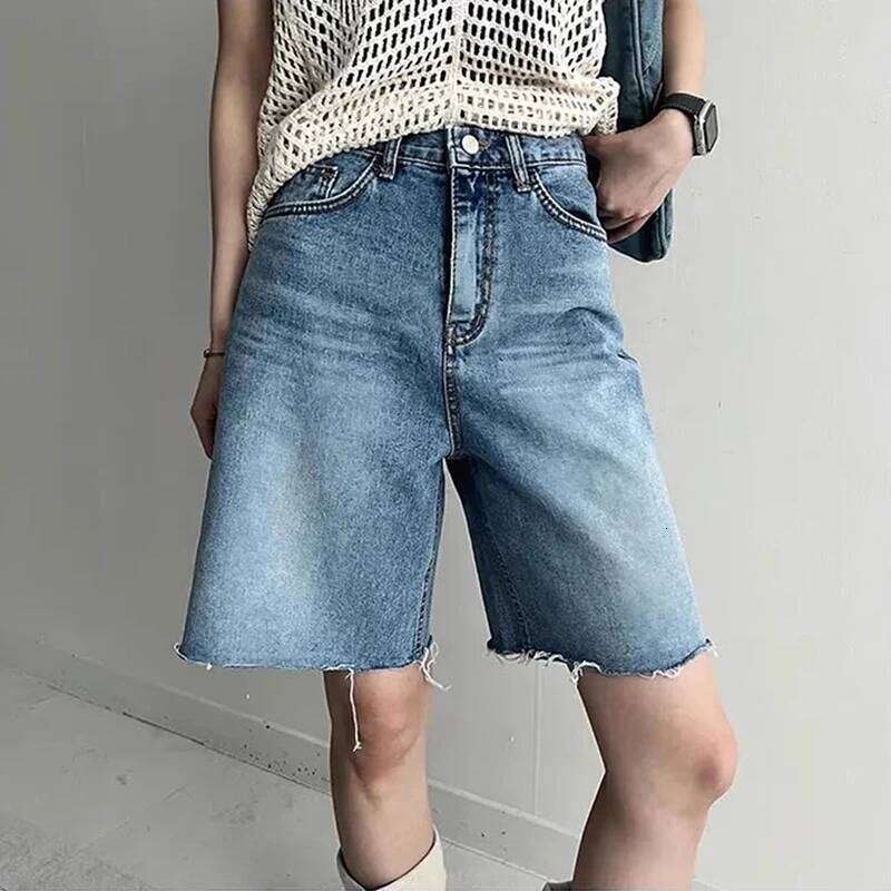 High Waist Wide Jeans Women's Summer New Sle Loose Fit Distred Straight Leg orts Casual Blue Denim Pants