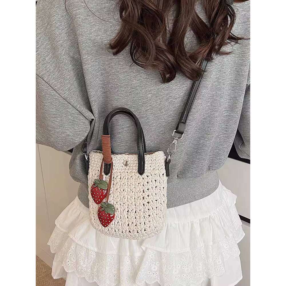 free shipping Vacation Casual Beach for Women Summer New High-end Woven Phone Bucket Bag