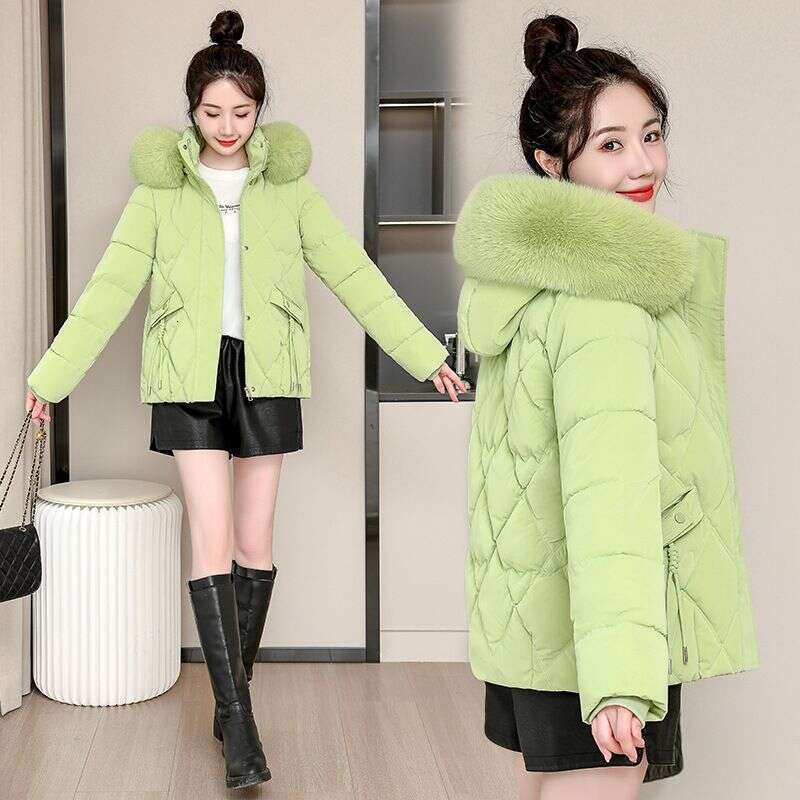 Winter down cotton jacket, women's large fur collar cotton jacket, warm jacket, 2025 new model, detachable hat, short style, thick cotton jacket