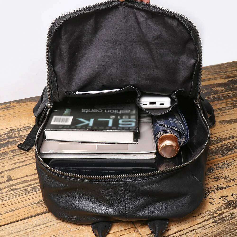 Men's Genuine Double-Shoulder Backpack, Top-Grain Leather Travel Bag, Large-Capacity Laptop Bag