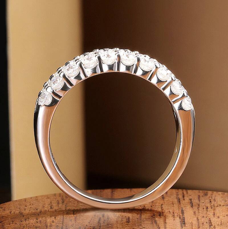 KNOBSPIN D VVS1 Moissanite Rings for Women Solid 925 Sterling Silver Plated 18k White Gold 3-Row Half Eternity Anniversary Band