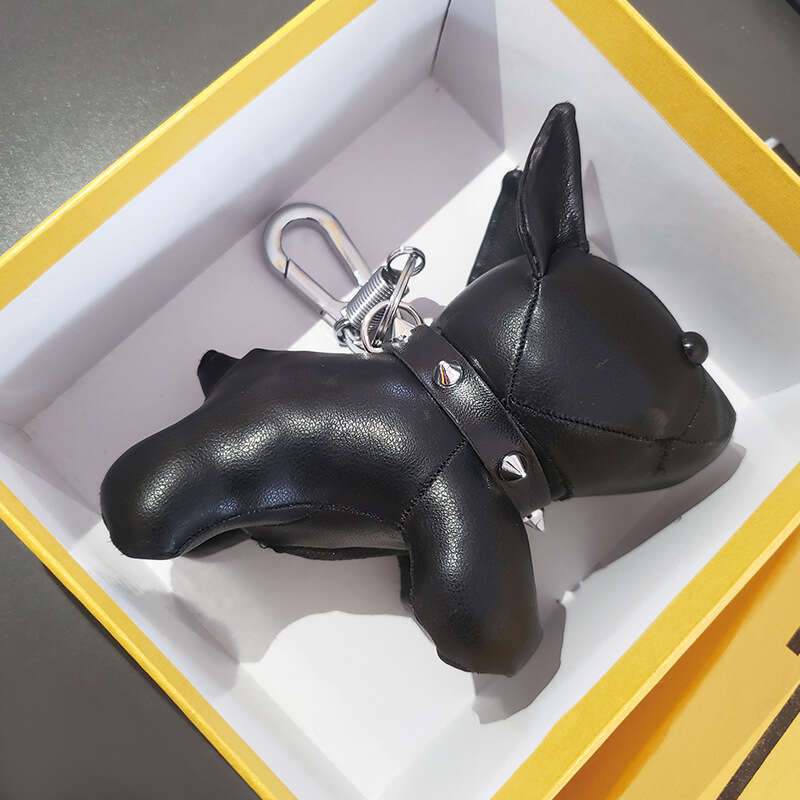 French Leather Cute Puppy Pendant Bulldog Car Keychain Creative Couple Figurine Bag