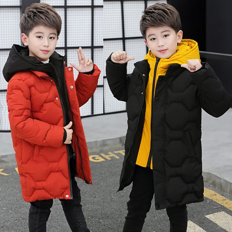 Teenagers Boys Jacket Winter Thicken Keep Warm Kids Jackets Fashion Long Style Zipper Hooded Big Boys Coat 5 6 8 10 12 14 Years 250813