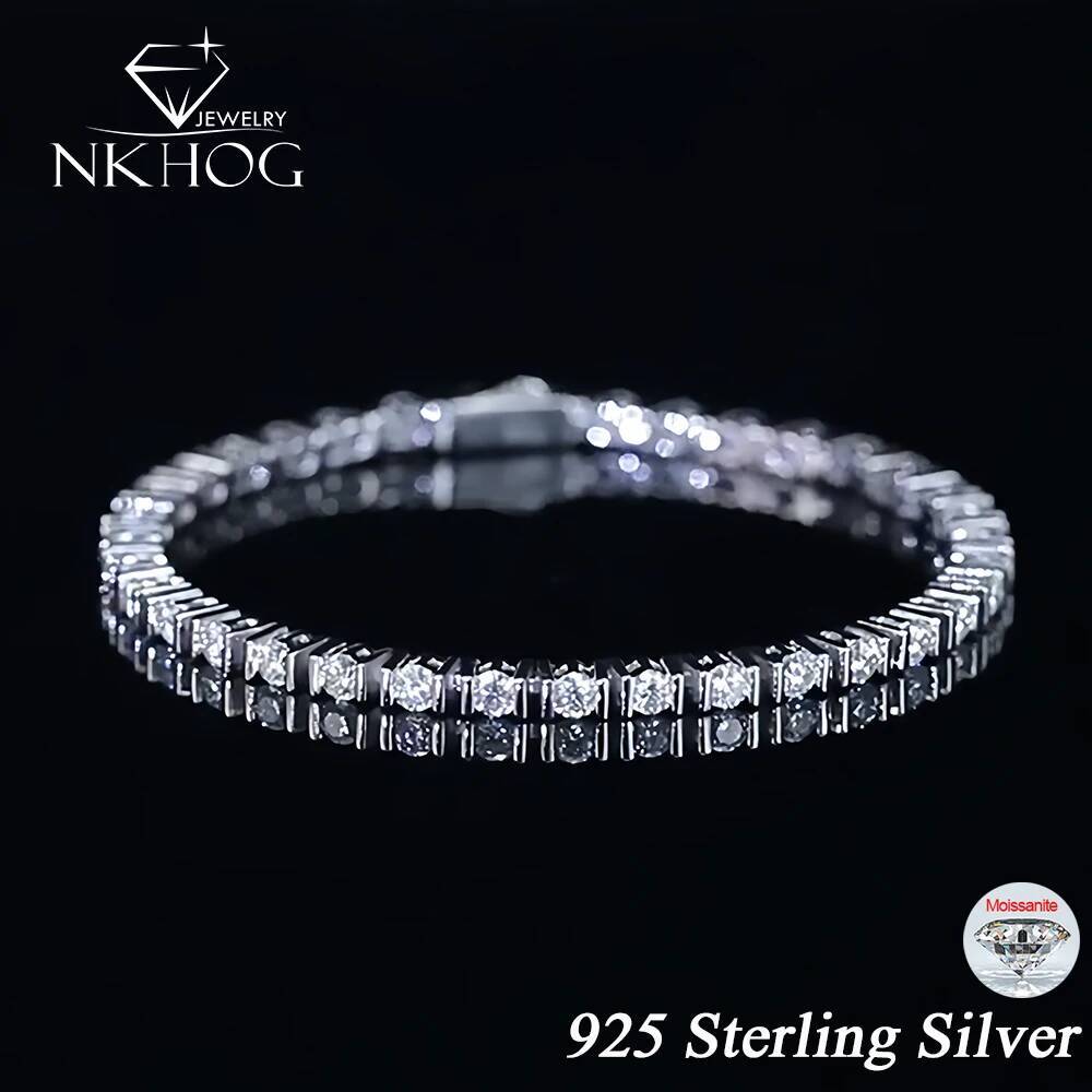 NKHOG 3mm Full Moissanite Tennis Bracelet Women Men 925 Sterling Silver Hand Chain Buckle Bangle Gift Fine Jewelry Pass Test GRA