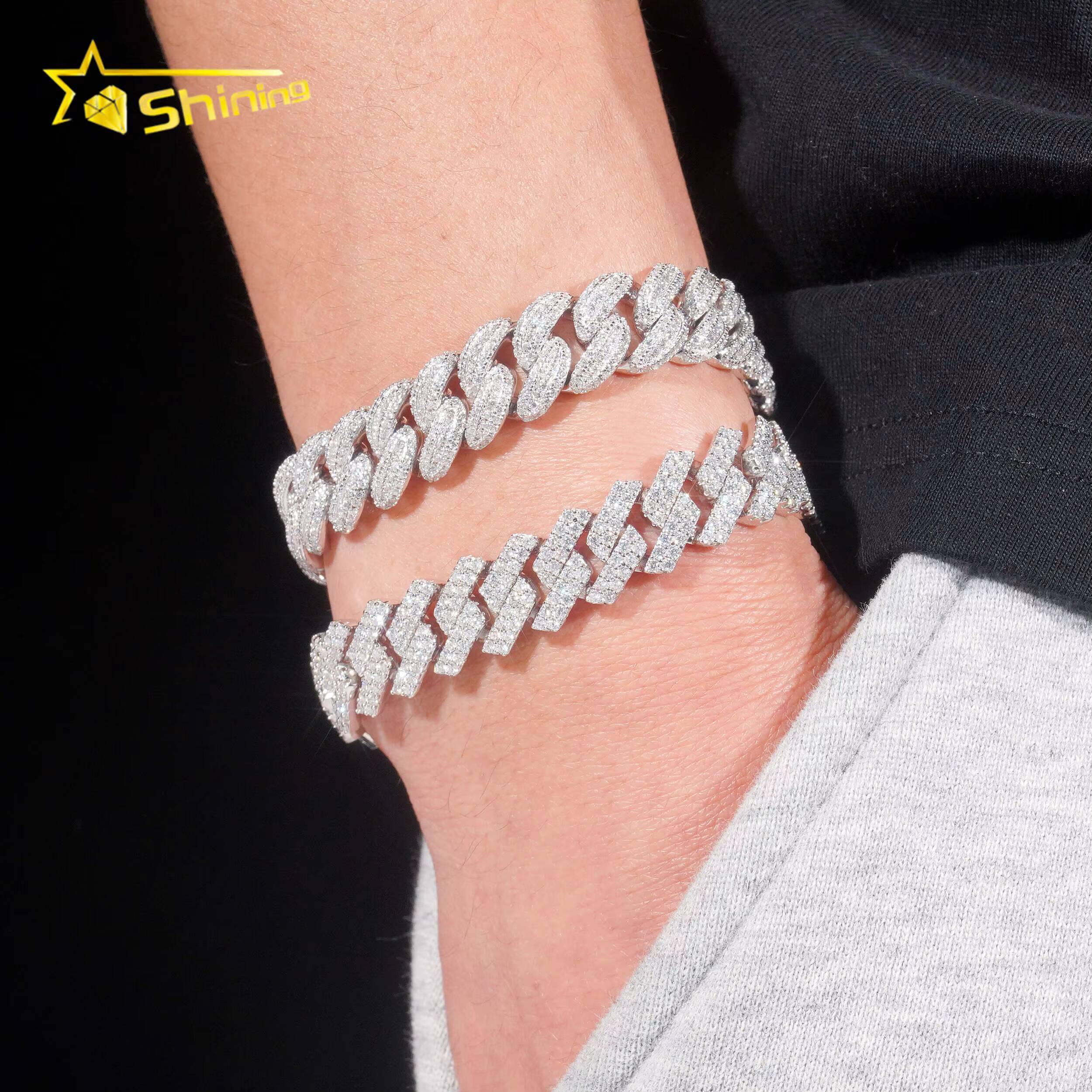 Promotion Sales RTS Hip Hop Jewelry 13mm Solid 925 Sterling Silver Men Necklace Iced Out VVS Moissanite Cuban Link Chain