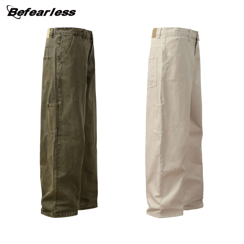 American Style Washed Vintage Color Block Straight Pants Unisex Loose Wide Leg Floor-Length Casual Trousers B5