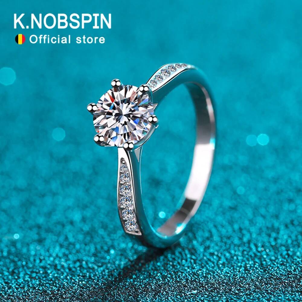 KNOBSPIN D VVS1 Moissanite Rings for Woman Engagement Wedding Jewely with GRA 925 Sterling Sliver Plated White Gold Diamond Ring