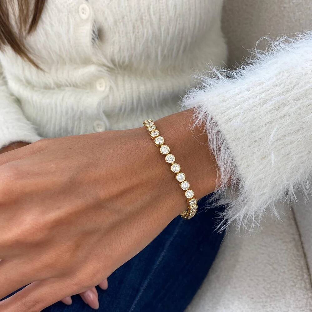 2/3/4/5mm Bezel Set Round Bubble Full Moissanite Diamond Tennis Bracelet for Women Men 925 Sterling Silver Couple Bracelet Gift