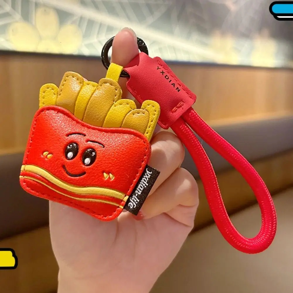 Funny Coffee Cup Shape Keychain Cartoon French Fries Ice Cream Pendant PU Leather Bag Hanging Charm Car Key Ring Bag Key Decor 250813