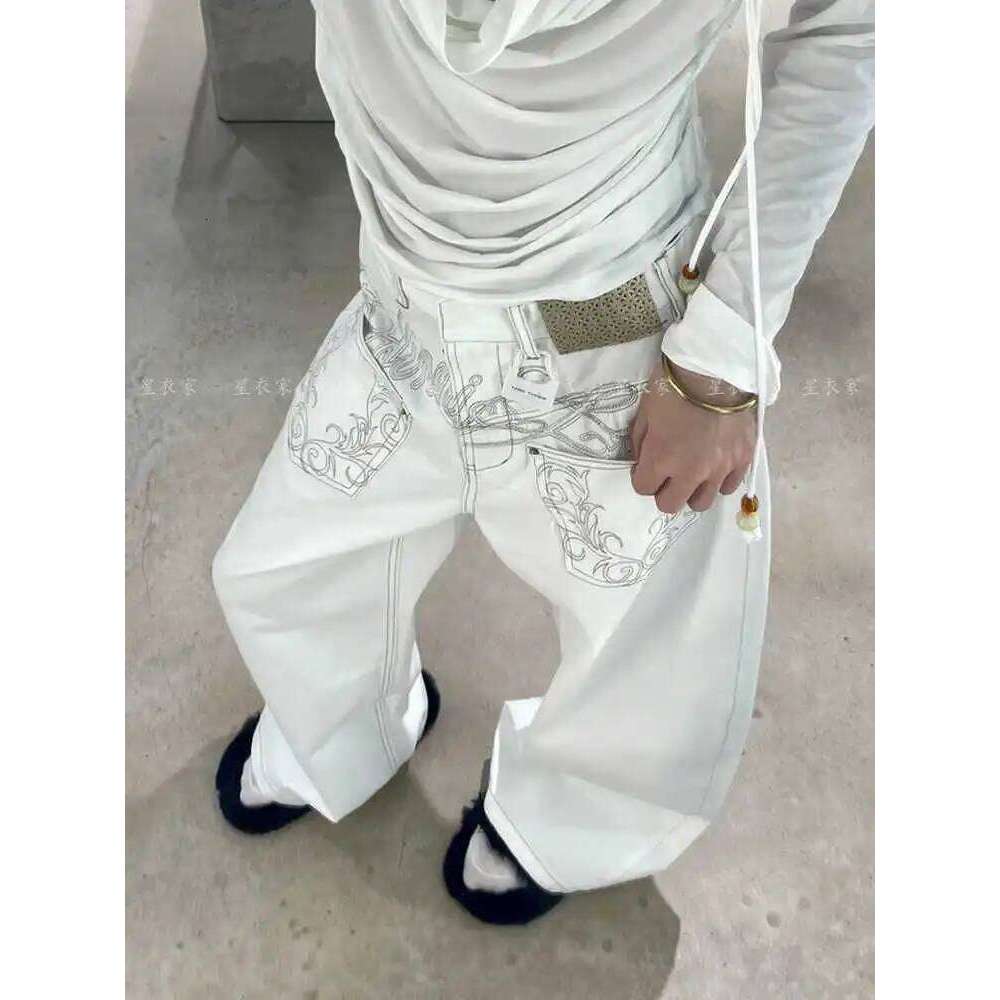 Women Embroidery Baggy Jean Japanese Y2K Streetwear Haruku Denim Pants Hip-pop 2000s Wide Leg High Street Cyber Punk Tomboy