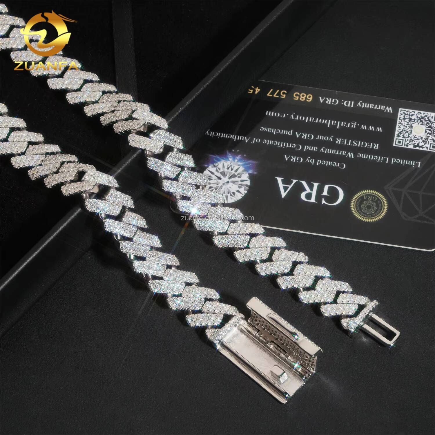 Bulk Stock Drop Shipping High End 925 Solid Silver 14mm Big Guy 2Rows Iced Out Hip Hop VVS1 Moissanite Diamond Miami Cuban Link