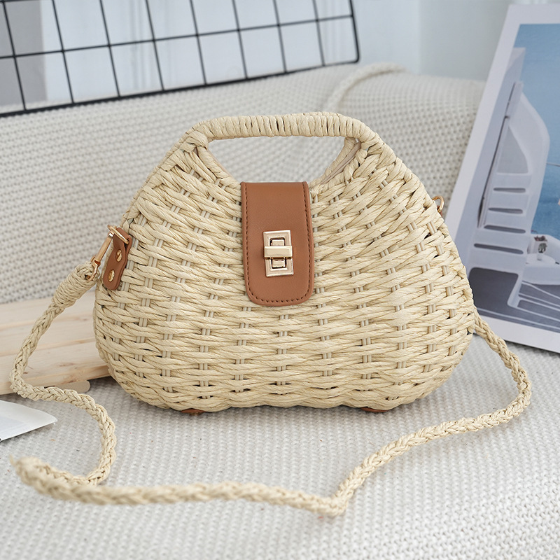 Luxury Brand Designer Bag New Korean Style Woven Crossbody Bag For Women Summer Beach Vacation Straw Frame Handbag