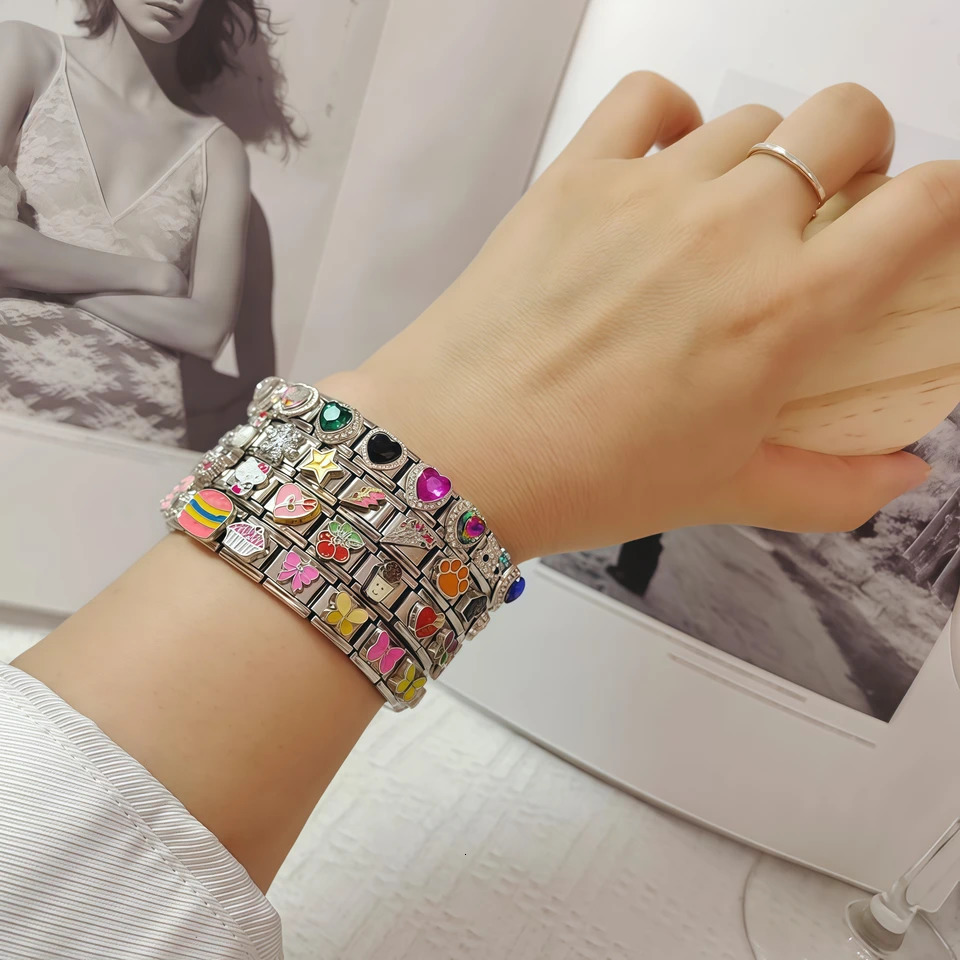 Italian Bracelet charm Block splicing Stainless steel friendship bracelet DIY Birthday Valentines Day gift for womens jewelry 250812