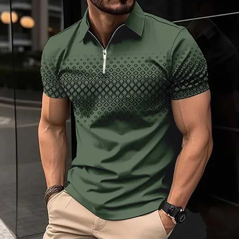2024 Mens New Summer Fashion Lapel Zipper Print Short-Sleeved Polo Shirt Light Business Casual Daily Top XJ250804