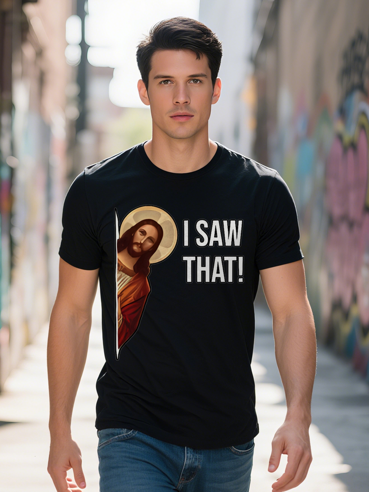Men s Casual Graphic T Shirt I SAW THAT Jesus Print Black Lightweight gsm Breathable Round Neck Tee Summer