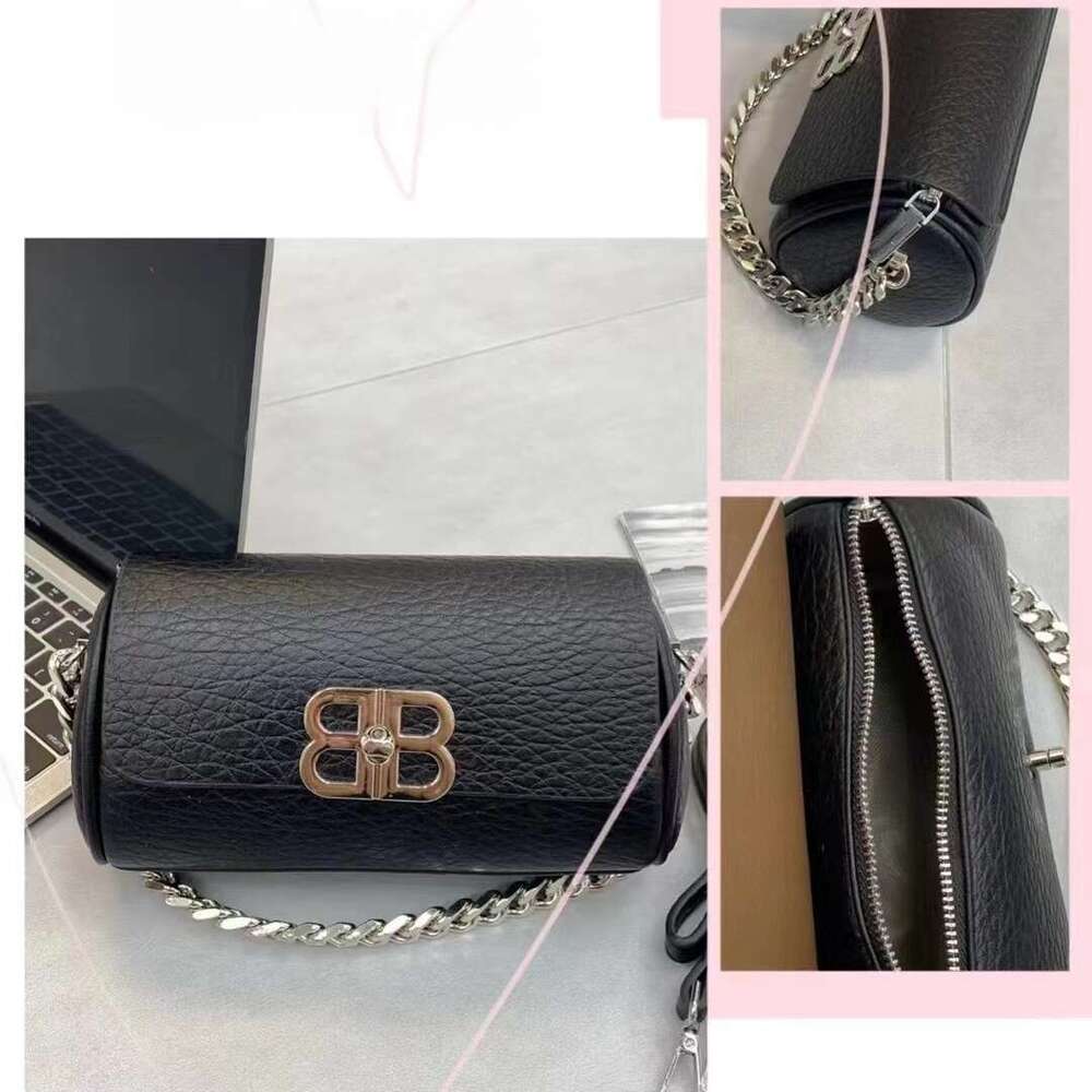 DHessentials Vintage Pillow Bag - Trendy Cylinder Crossbody Purse with Chain Strap, Stylish Underarm Bag for Women (Black/Taupe)