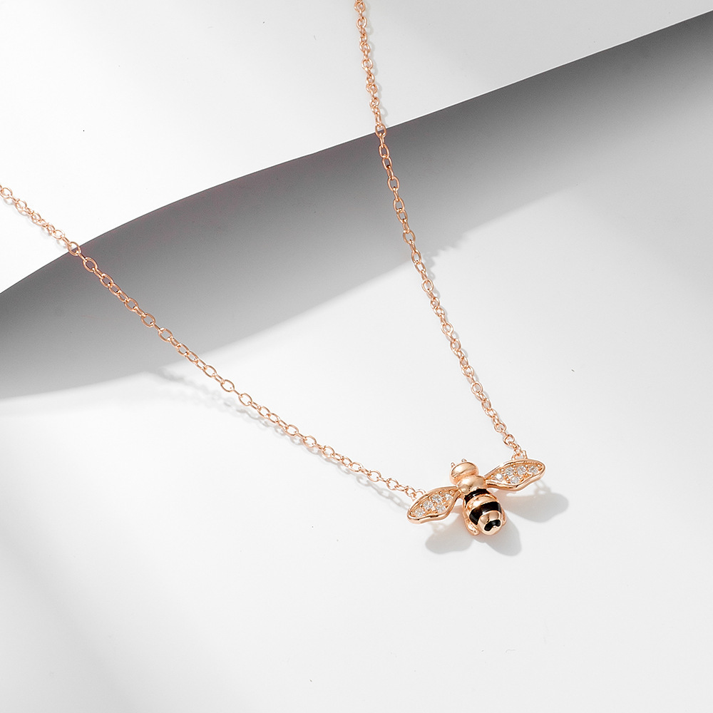 S Pure Sier Handmade Painted Oil Drop Inlaid Dia Little Bee Necklace for Women High-end Jewelry Collarbone Chain