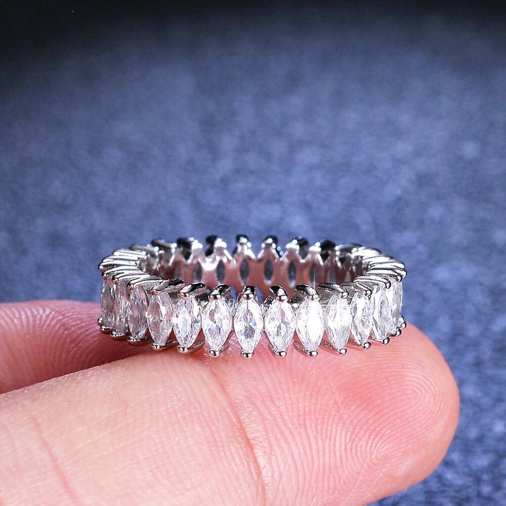 Gra Certified Marquise Cut Moissanite Eternity Band for Women 925 Sterling Silver Lab Diamond Promise Wedding Rings Stackable