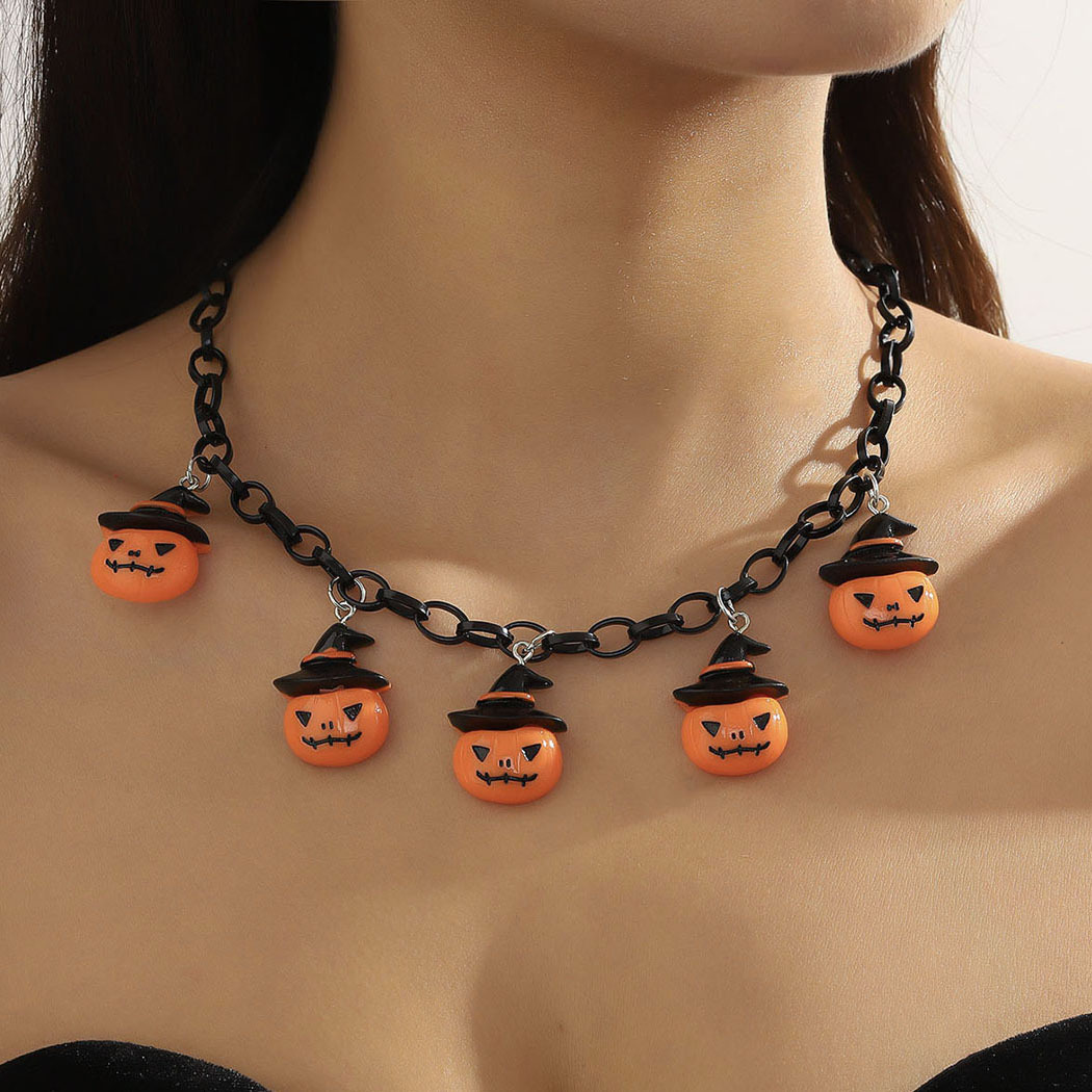 Quirky and Fun Necklace Halloween Creative Pumpkin Ghost Pendant Collarbone Chain
