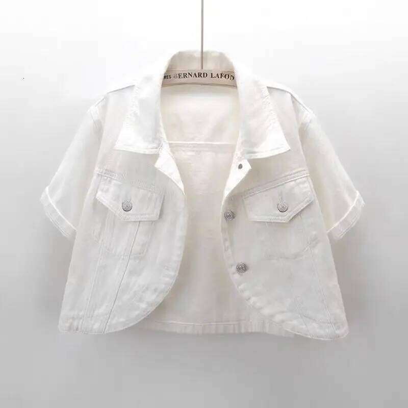 Designer Clothing 2025 Spring Summer Women Solid Color Casual Denim Coat Female Short Sleeve Pink Jean Jacket Outerwear Chaquetas