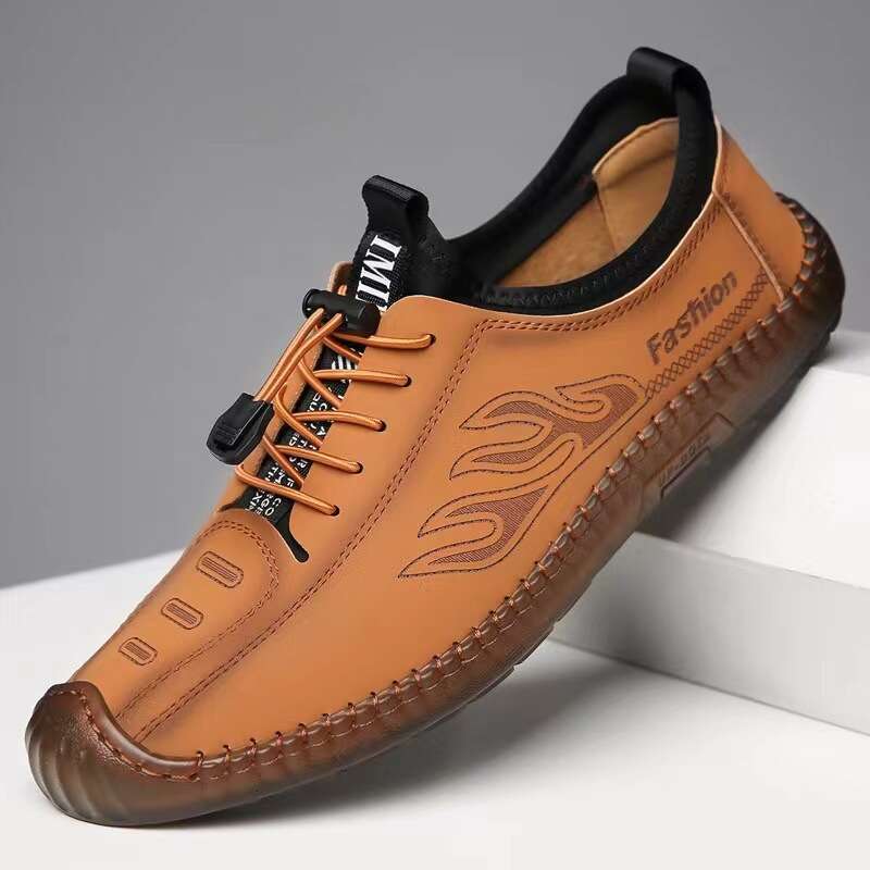 Soft Breathable Men's 2025 New Korean Fashion Casual Hand-sewn Driving Shoes with Rubber Sole