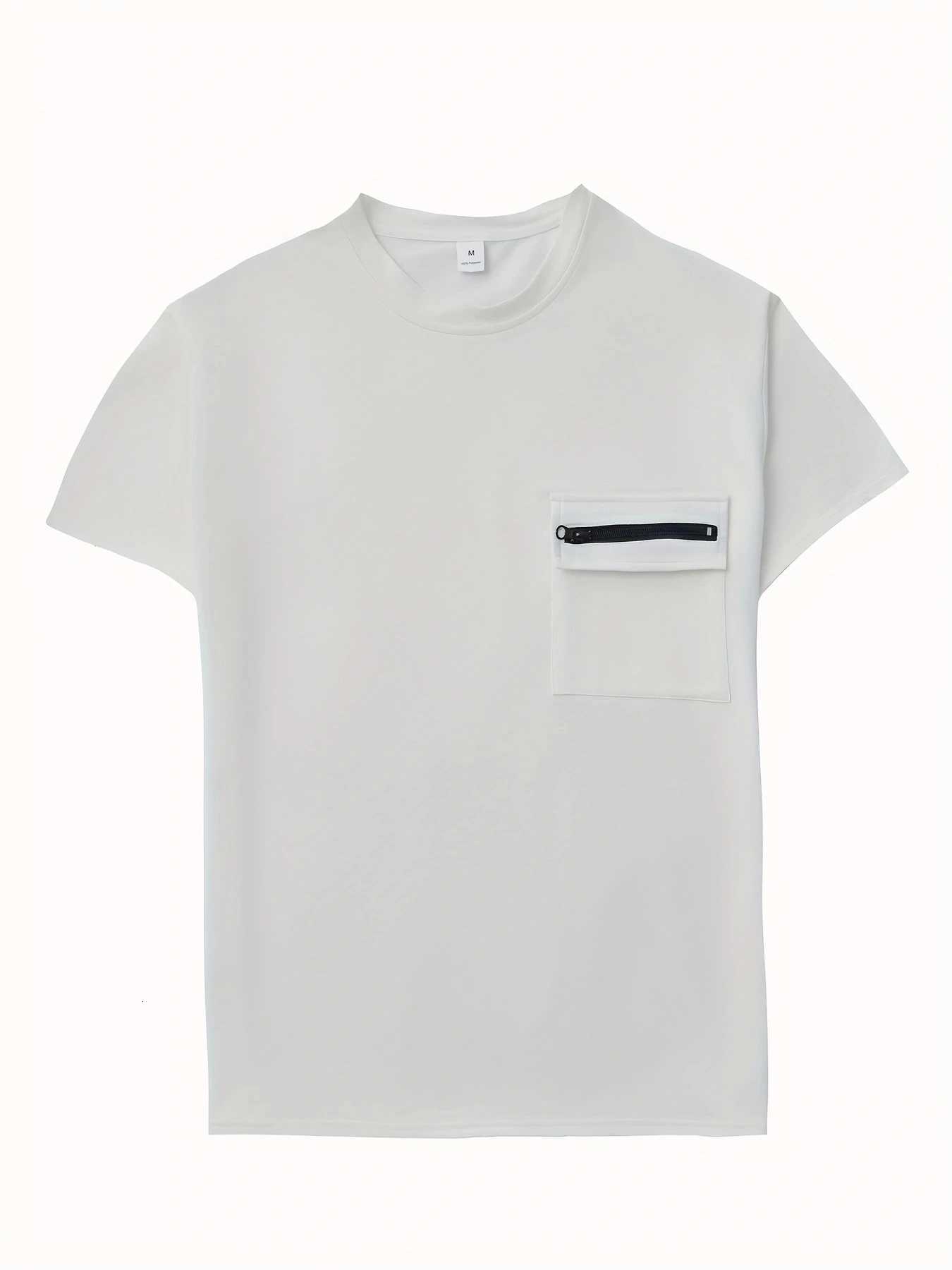 New Mens Polo Shirt Home Casual Solid Color Zipper Pocket Loose Daily Spring And Summer Short-Sleeved Tops XJ250804