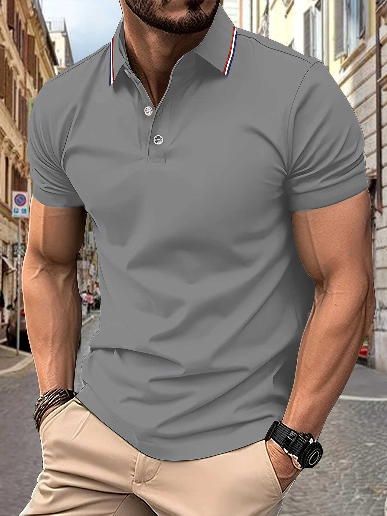 Mens Striped Collar Polo Shirt Summer Breathable Soft Touch Easy Care Casual Business Classic Fit Short Sleeve Daily Wear Top XJ250804
