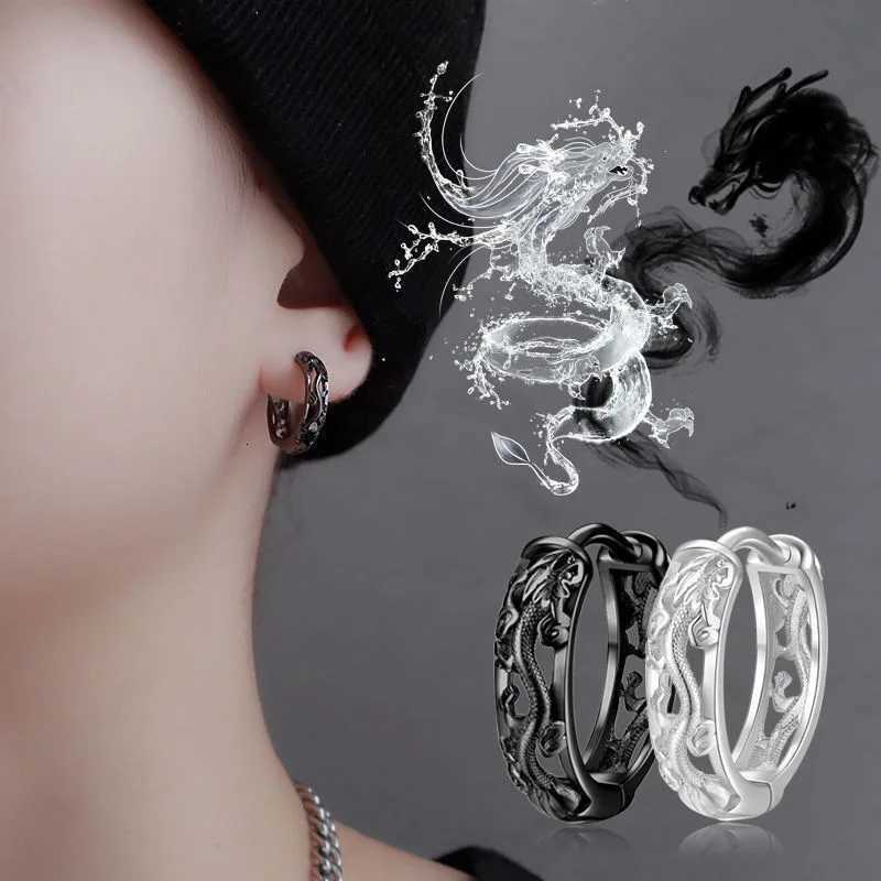 1 Pair Punk Hollow Dragon Carved Ear Buckle Earrings For Men/Women Black Color Hip Hop Street Fashion Popular Cool Ear Jewelry XJ250814