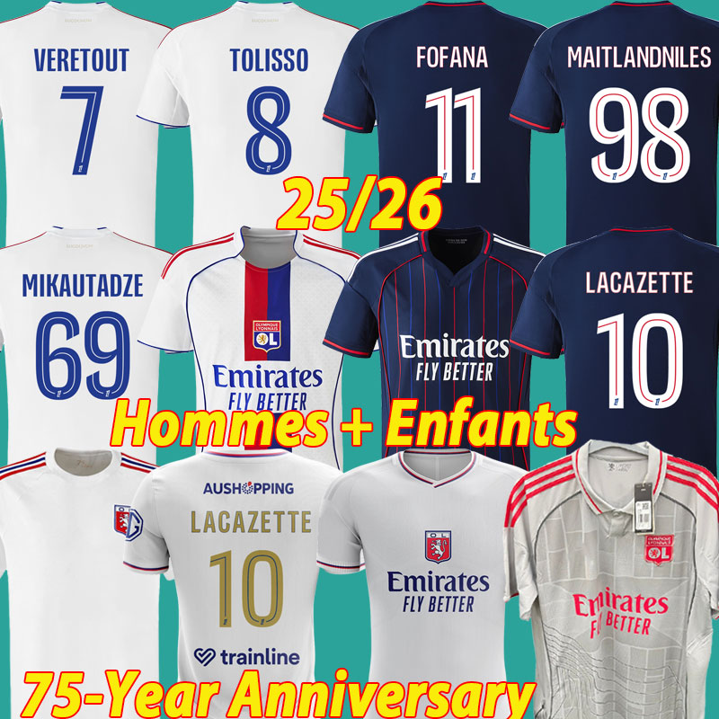 2025 2026 Lyonnais Soccer JerseyS MIKAUTADZE Maillot de foot 24 25 26 BENRAHMA OL FOFANA Player Football shirts 75 Year Anniversary CAQUERET ORBAN Kids Kits uniforms