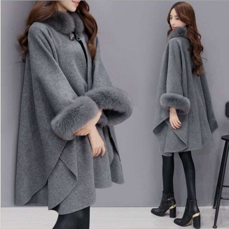 Woolen cape autumn and winter new cashmere coat, women's Hepburn style temperament, high-end shawl woolen coat