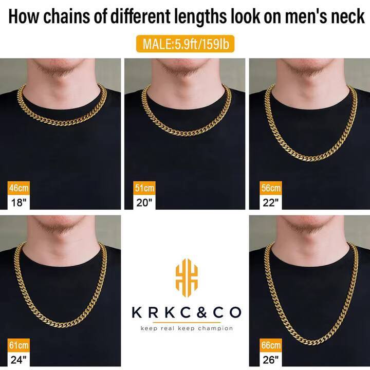 KRKC Wholesale Jewelry 8mm 10mm 12mm 18K Gold PVD Stainless Steel Miami Cuban Link Necklace Fold Over Clasp Mens Chains