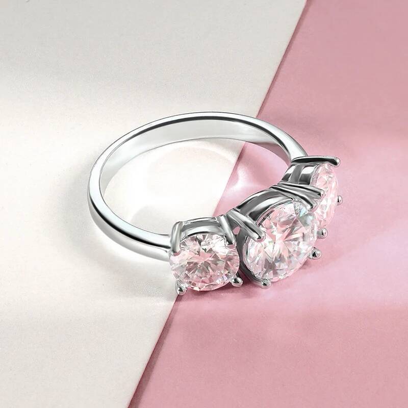 BXINY GRA Certified All Moissanite Ring S925 Silver for Women D Color Lab Diamond 3-Stone Promise Wedding Band Gift Fine Jewelry