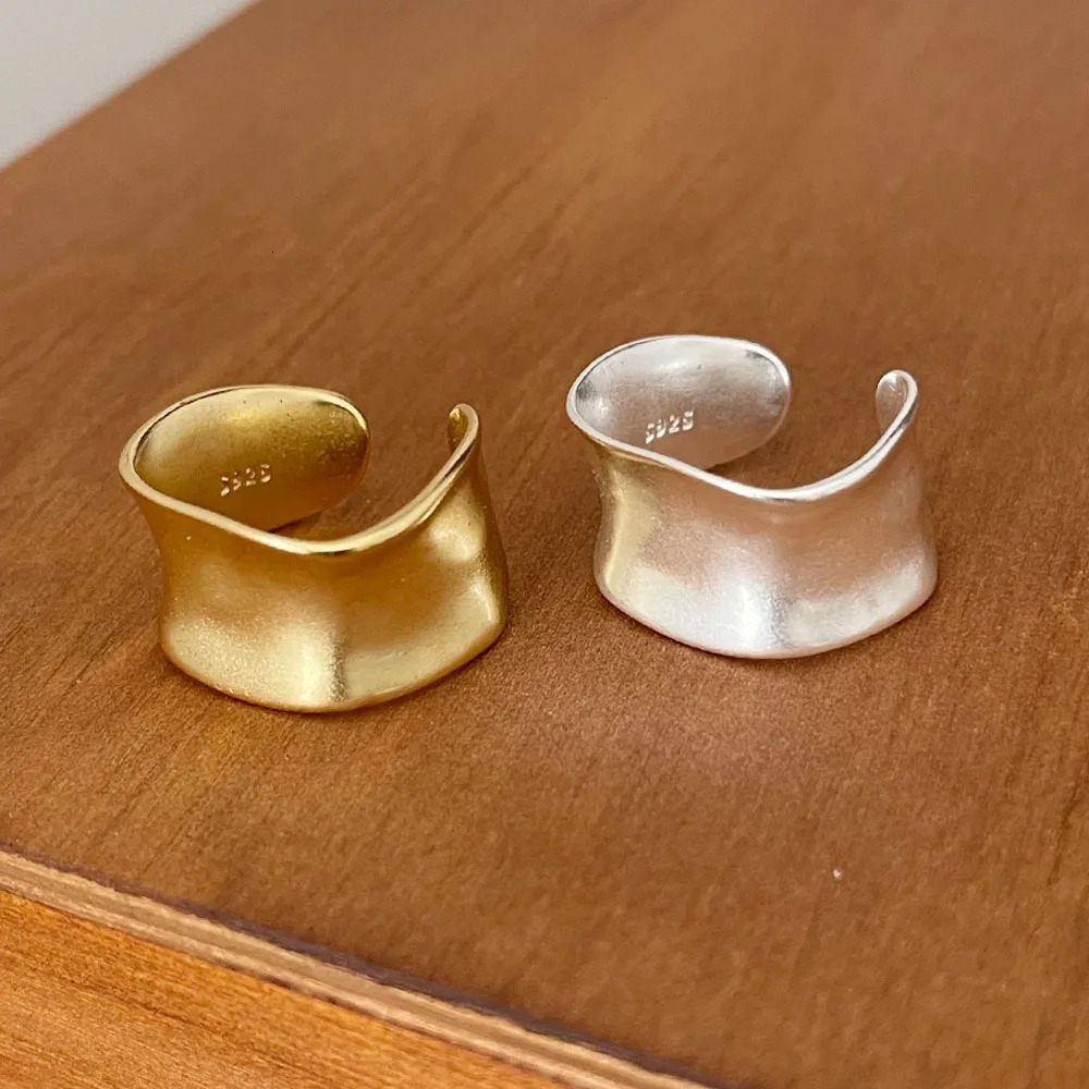 BF CLUB 925 Sterling Silver Rings For Women Simple Finger Open Vintage Gold Wide Flat Ring Allergy For Party Birthday Gift 250811