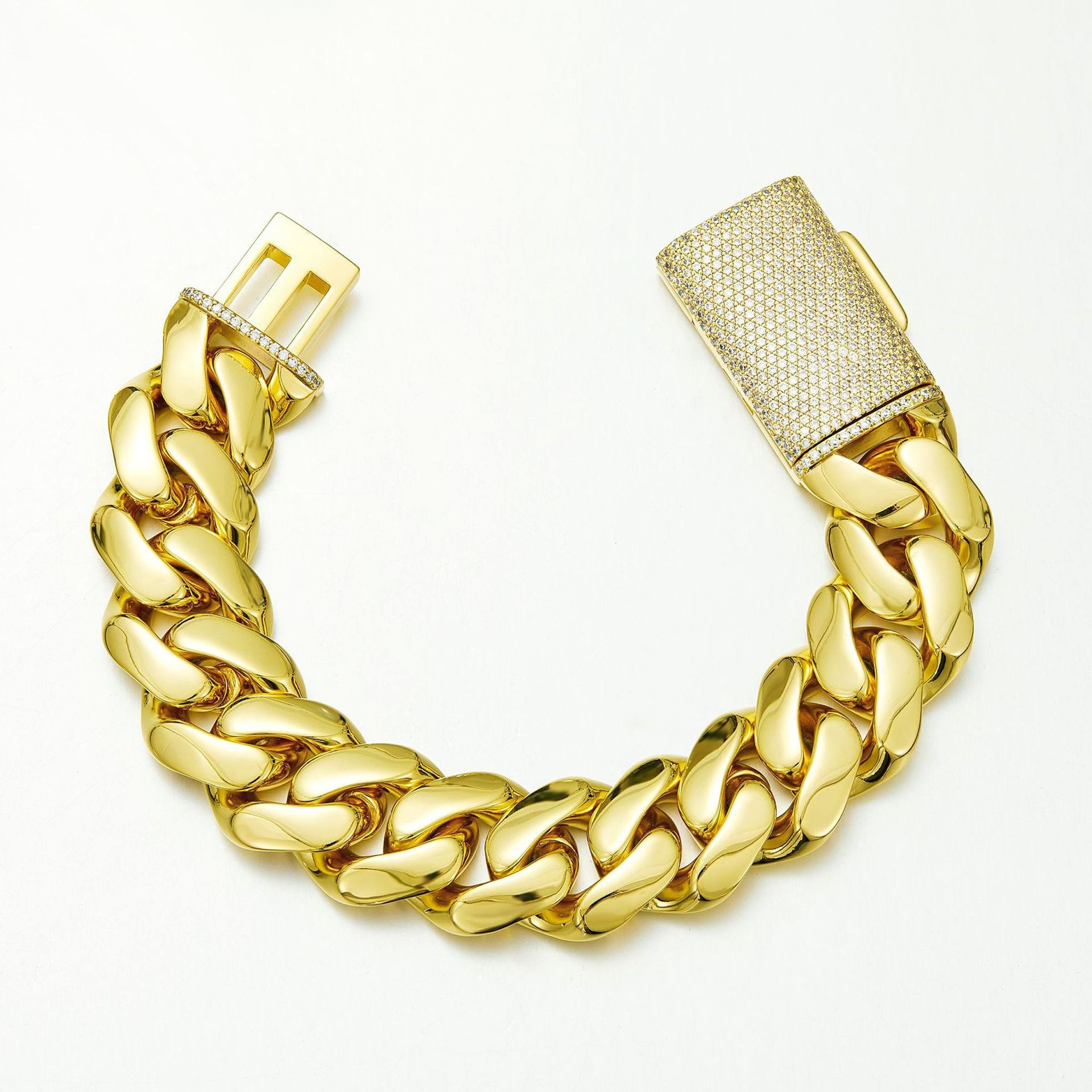 8-22mm Stainless Steel Miami Cuban Chain Copper Clasp 14K Gold Plated Jewelry Mens Necklace Jewelry