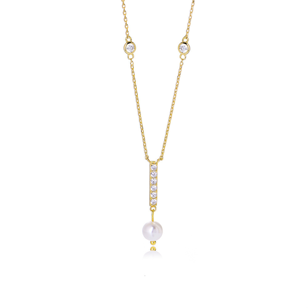 Ins Style Simple Geometric Tassel Pearl Necklace for Women, Niche Design Sense, Pure Sier Zircon Clavicle Chain Jewelry for Women