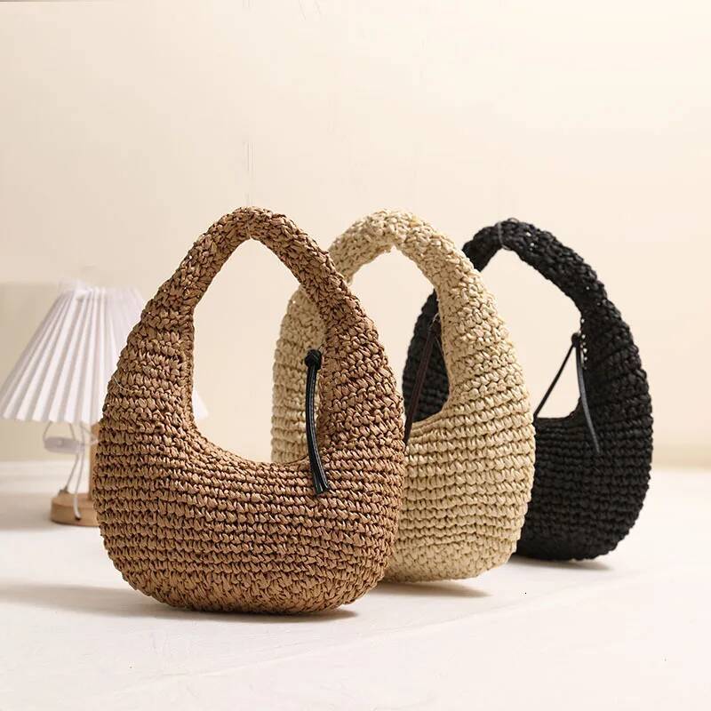 Half Moon Woven Cloud Clutch Handbag Summer Straw Beach Bags for Women Designer Paper Rope Knitting Shoulder Bag Shopper high-quality
