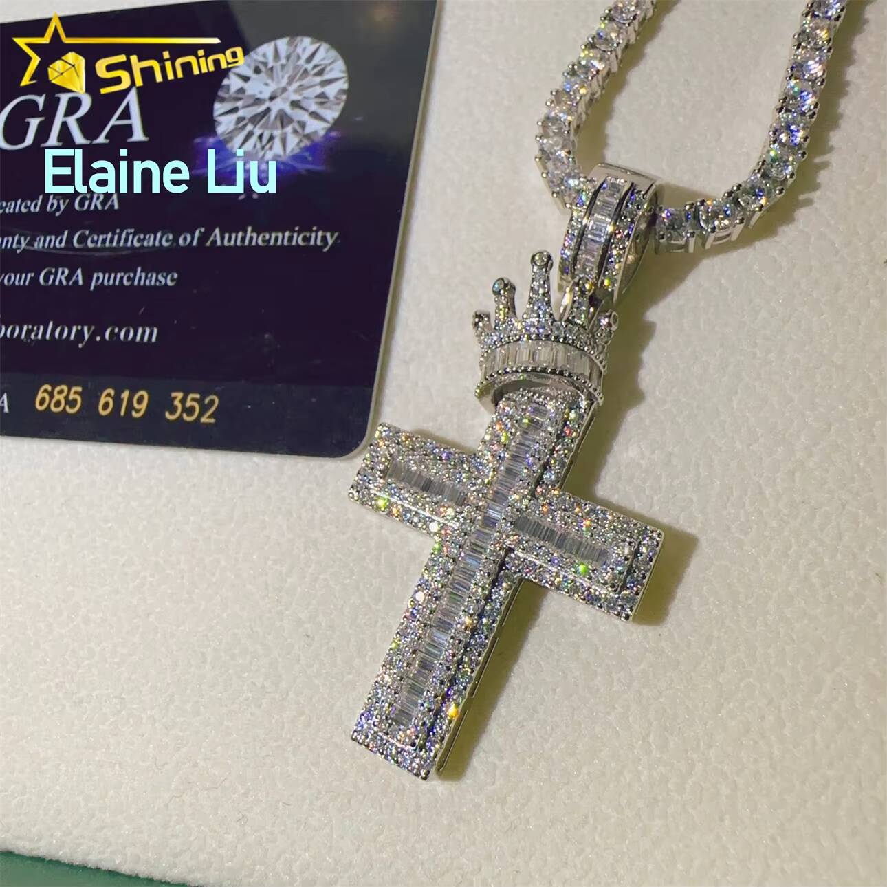 D Color VVS Moissanite Diamond Sterling Silver 925 Fashion Luxury Cross Fine Jewelry Moissanite Hip Hop Pendant