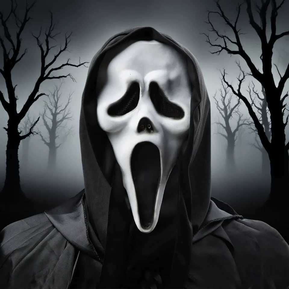 Latex Scream Ghostface Mask Horror Full Head Mask Prank Cosplay Costume Scary Movie Ghostface Props Home Decor Party Supplies Y250814
