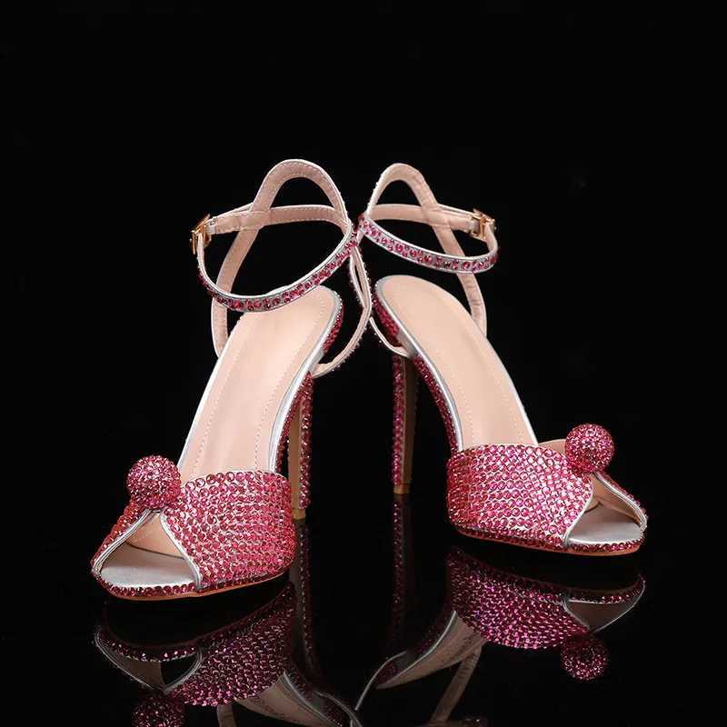 Runway Style Rhinestone Sequined Peep Toe Women Gladiator Sandals Summer Elegant High Heels Crystal Wedding Banquet Bridal Shoes W250814